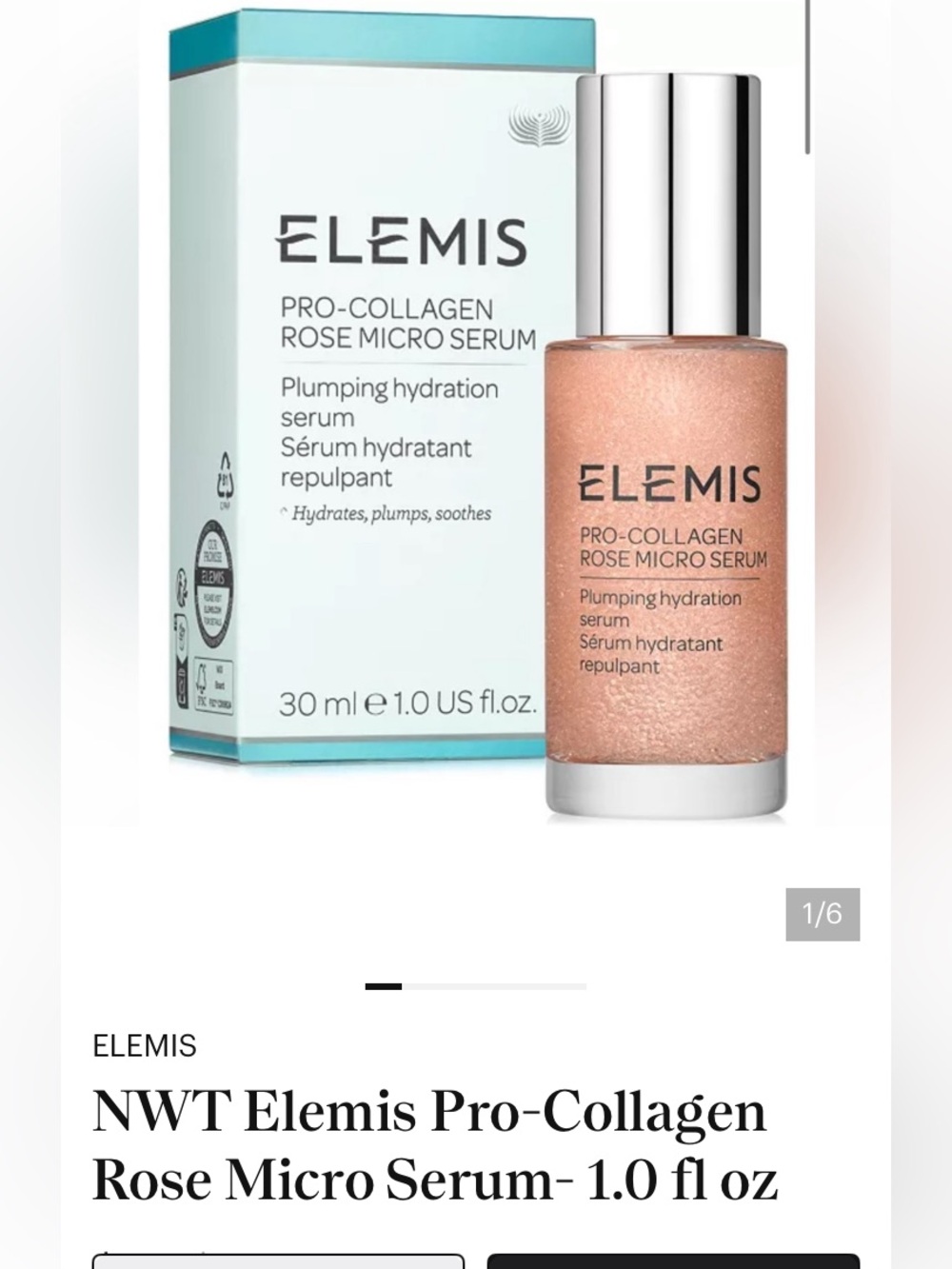 ELEMIS Pro-Colagen Rose Micro Serum 1 fL oz NEW! FULL SIZE